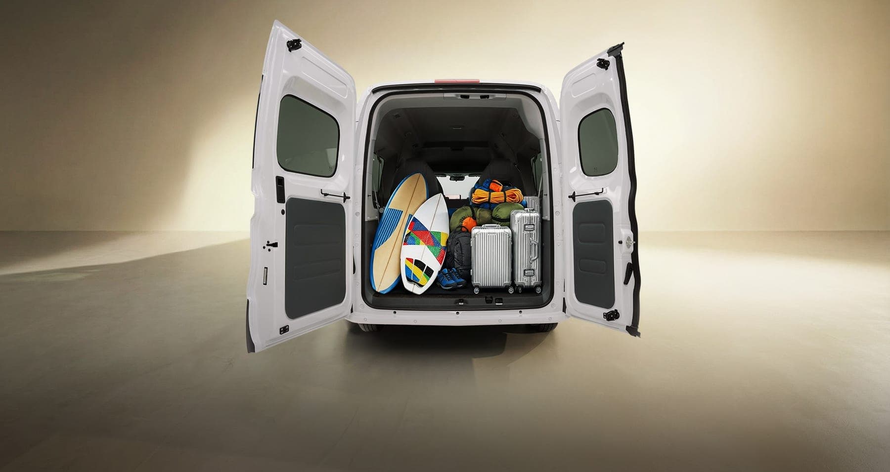 2026 MAXUS Dana M1 Electric Van — Nine-Seat Electric Passenger Van for export, rear doors open showing the load bay