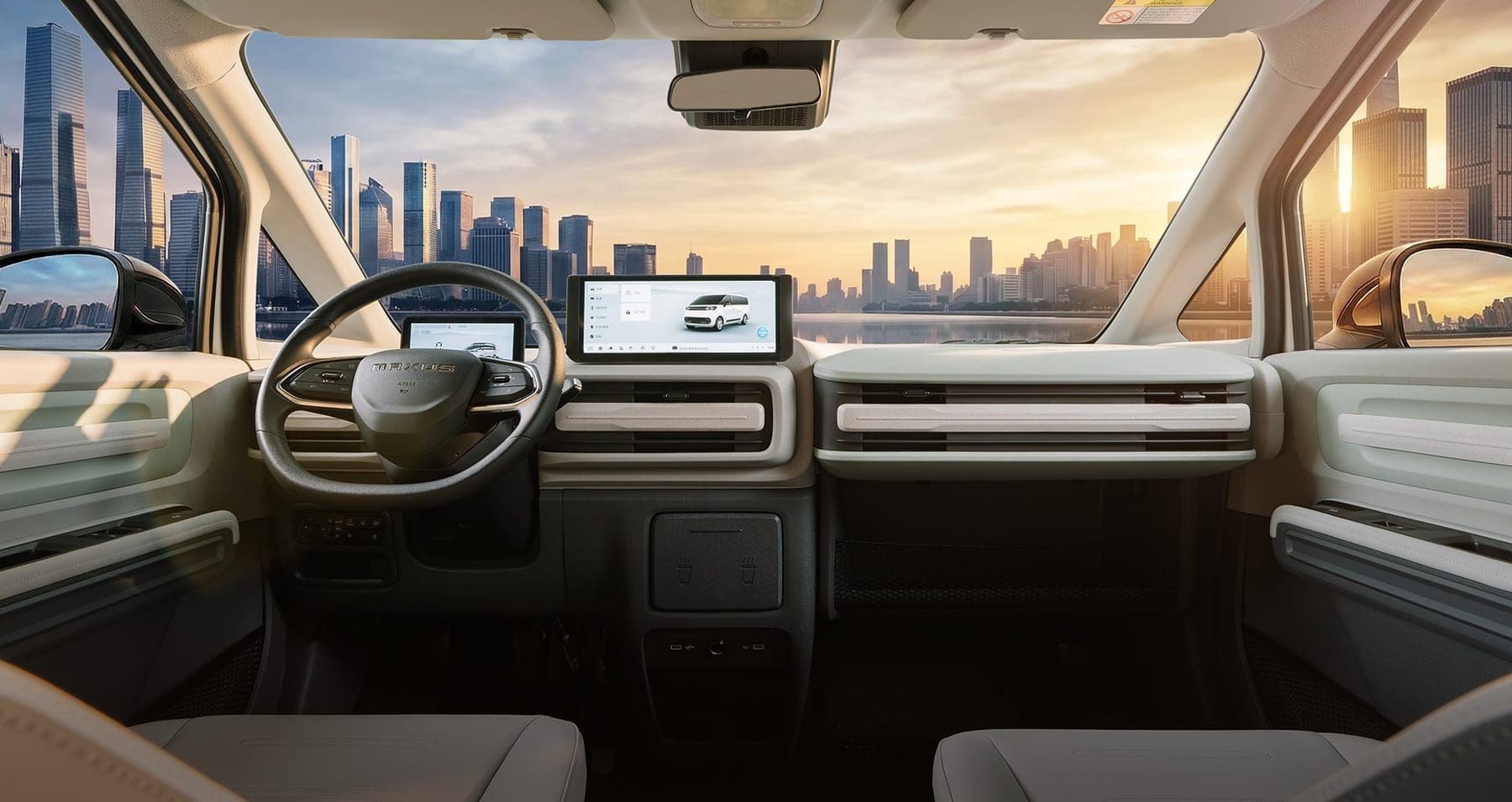 MAXUS Dana M1 Electric Van 2026 — Furgoneta eléctrica de pasajeros de nueve plazas para exportación, tablero y pantalla táctil de 12.3 pulgadas