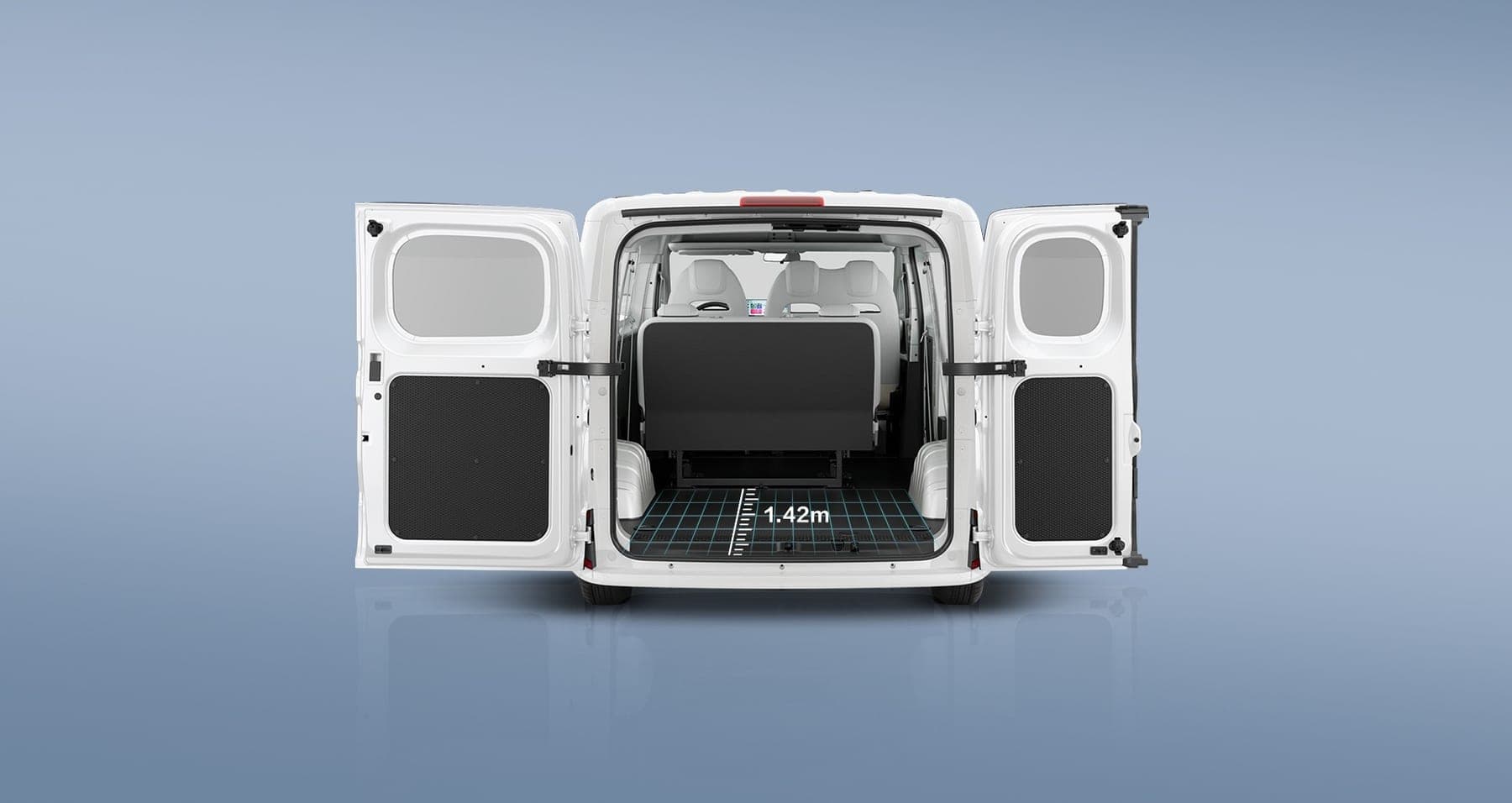 2026 MAXUS Dana V1 Electric Van — Compact Electric Cargo Van for export, rear doors open showing 1.42 m load depth