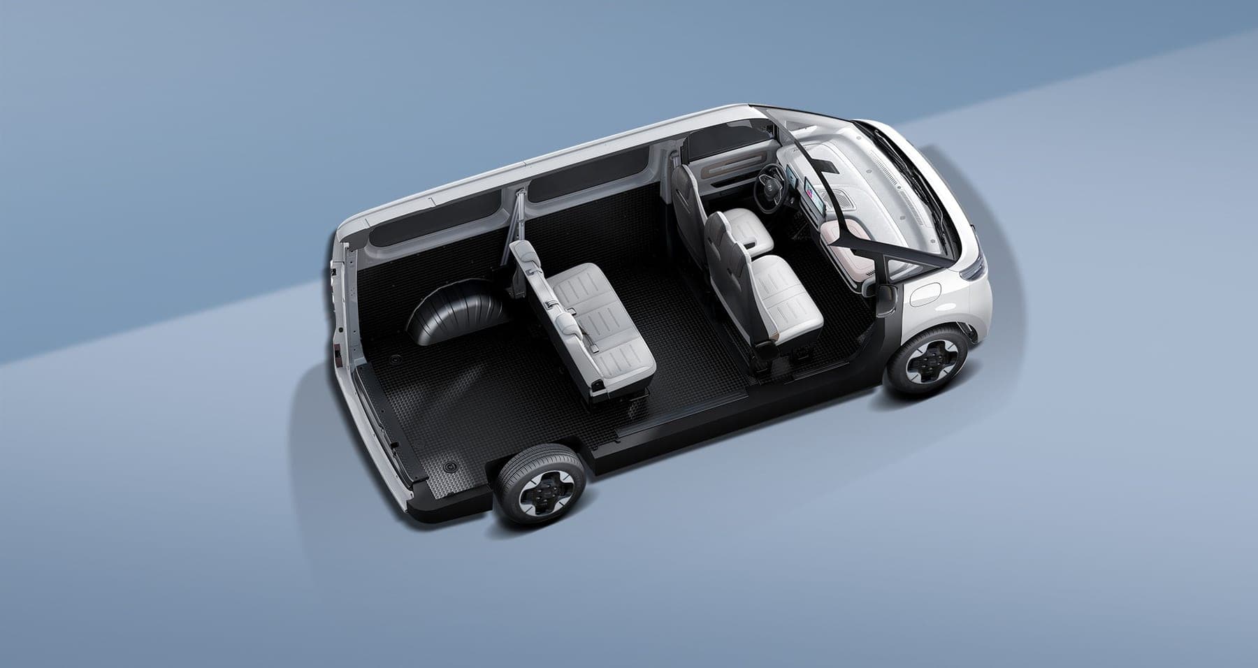 MAXUS Dana V1 Electric Van 2026 — Furgoneta de carga eléctrica compacta para exportación, corte mostrando la batería bajo el piso