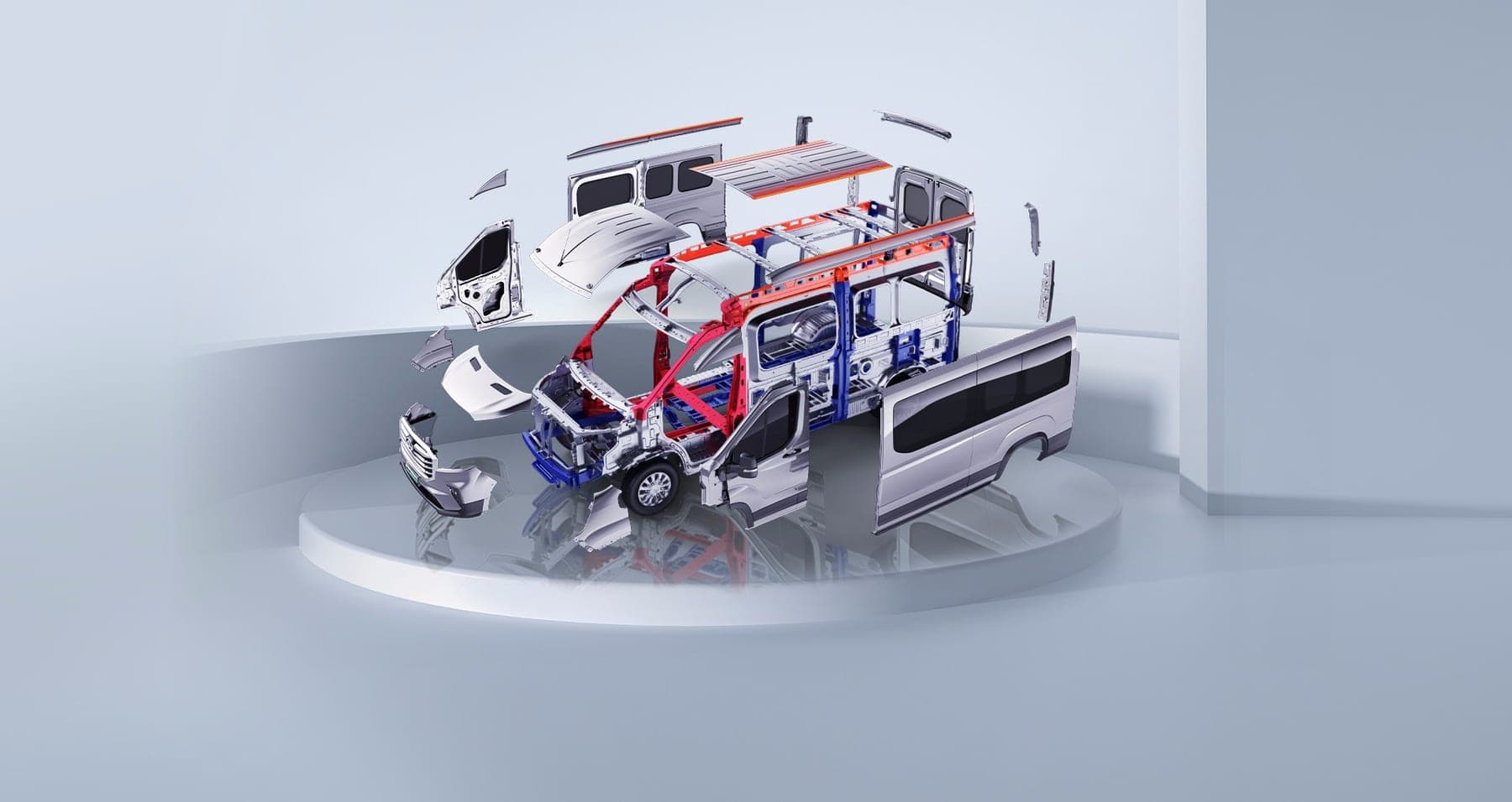 2026 MAXUS EV90 — Large Electric Van and 9–15 Seat Minibus for export, body structure cutaway