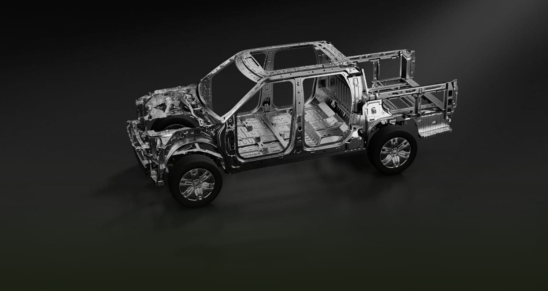 2027 MAXUS Interstellar X Passenger Edition — Double Cab Pickup Truck with Integrated Hardtop Canopy for export, body-in-white showing the ladder frame